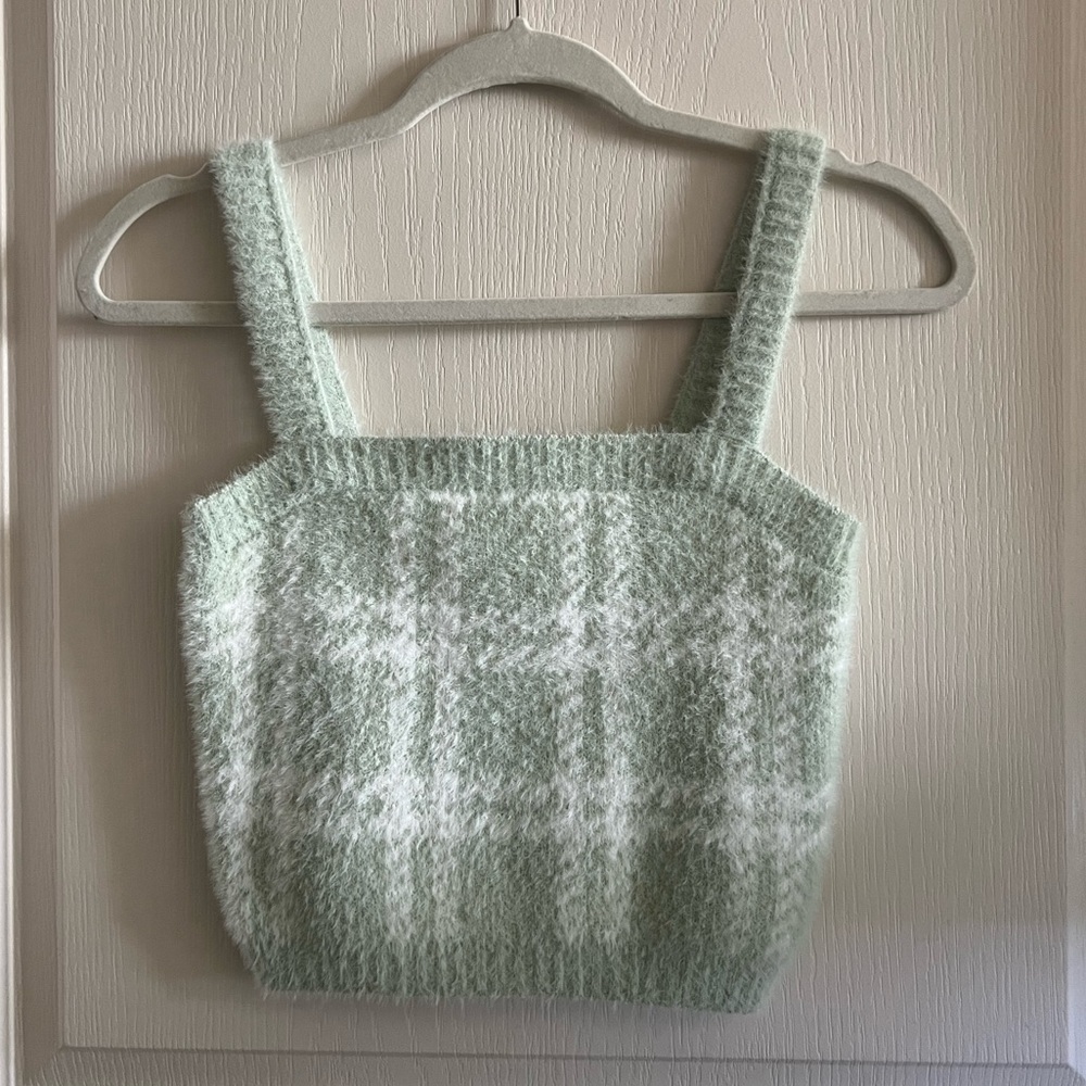 Fuzzy green and white Kendall and Kylie crop top